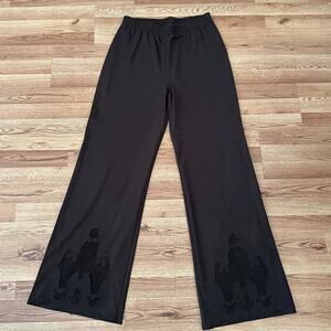 Zara Women Brown Wide Leg Bohemain Pant With Embroidery Hem Size L